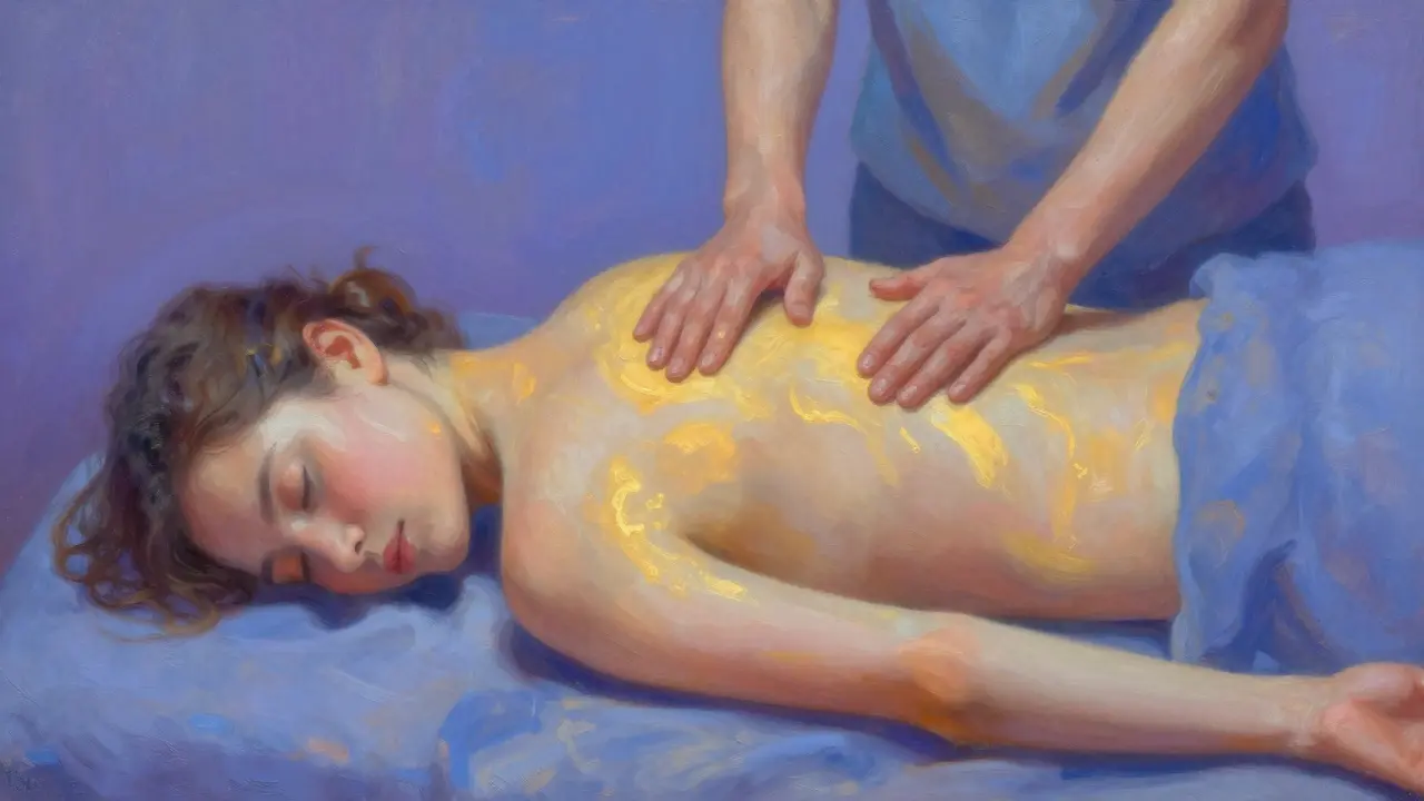 Spící osoba s jemným zářením kolem těla