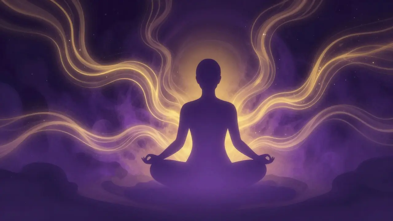 Abstraktní zobrazení energetického toku a mentální klidu při meditaci