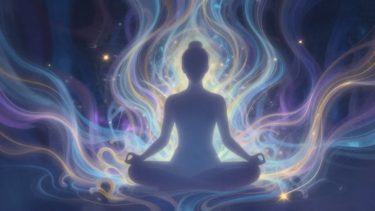 Abstraktní zobrazení meditace a uvolňování energetických bloků