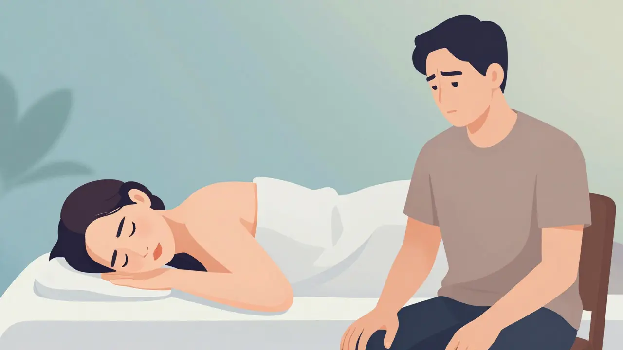 Ilustrace rozdílných pocitů partnerů během masáže: relaxace a napětí