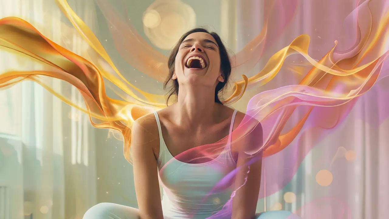 Abstraktní ilustrace ženy smějící se během uvolňování napětí