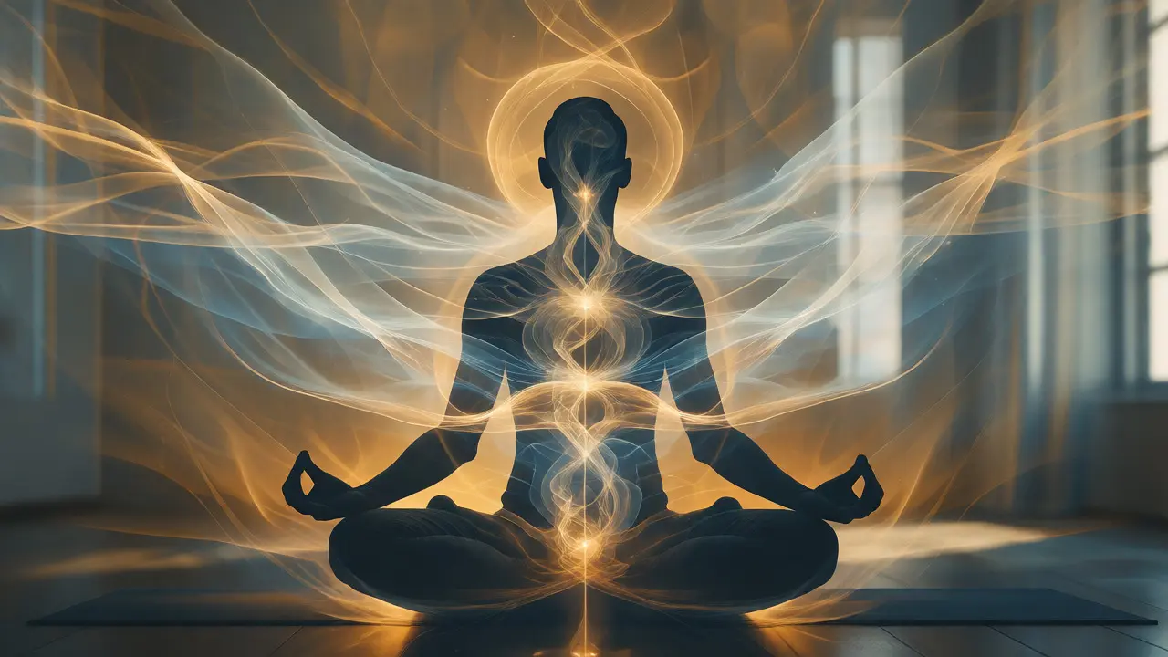 Abstraktní vizualizace toku energie při meditačním sezení