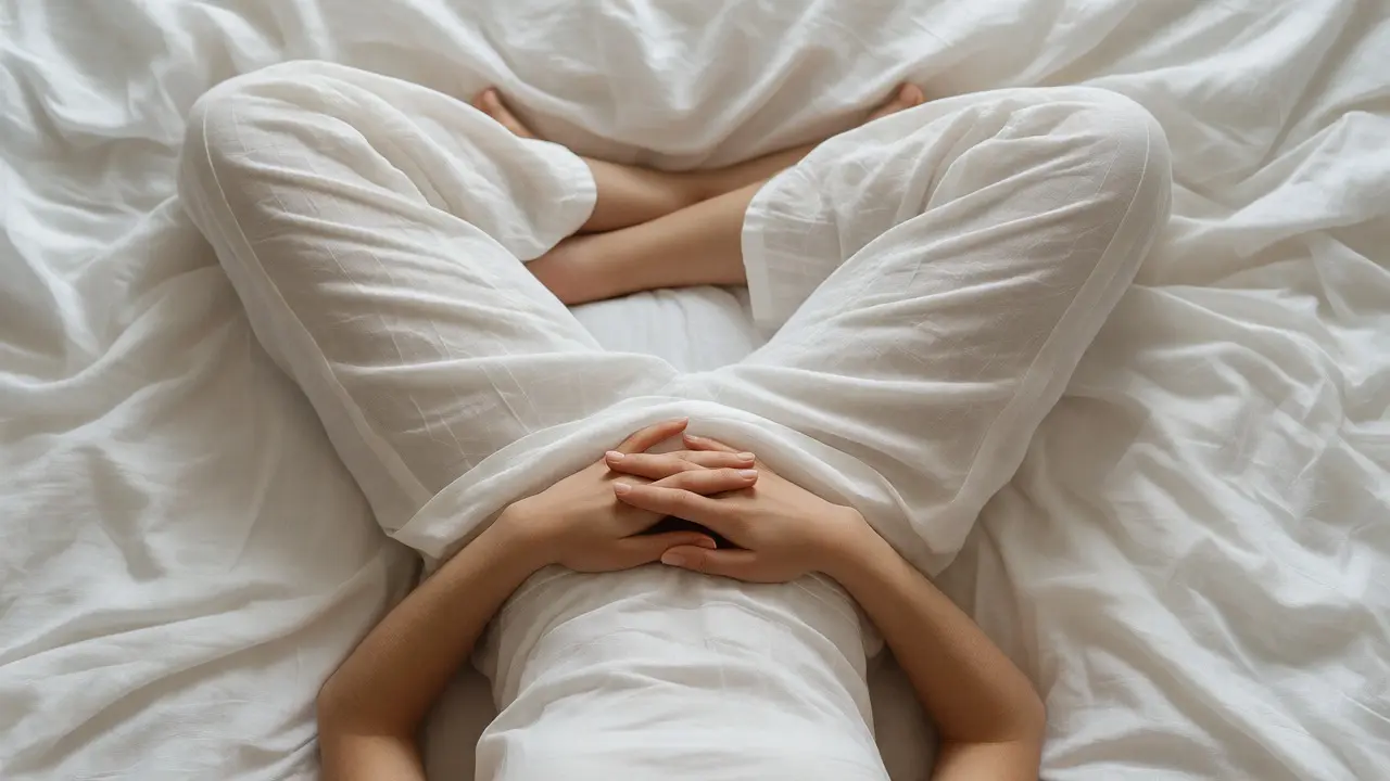 Pohled shora na ženu v hlubokém meditativním klidu