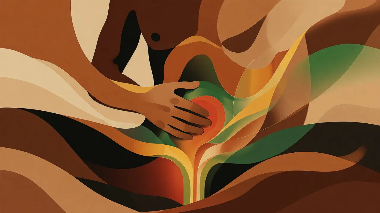 Konceptuální ilustrace relaxace pánevního dna a uvolnění napětí
